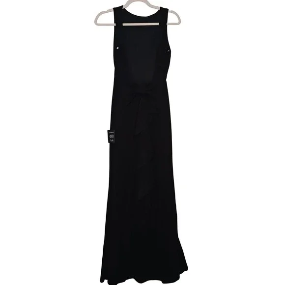 NWT Lulus Exquisite Refinement Black Backless Bow Ruffled Maxi Dress S Formal - Picture 5 of 14